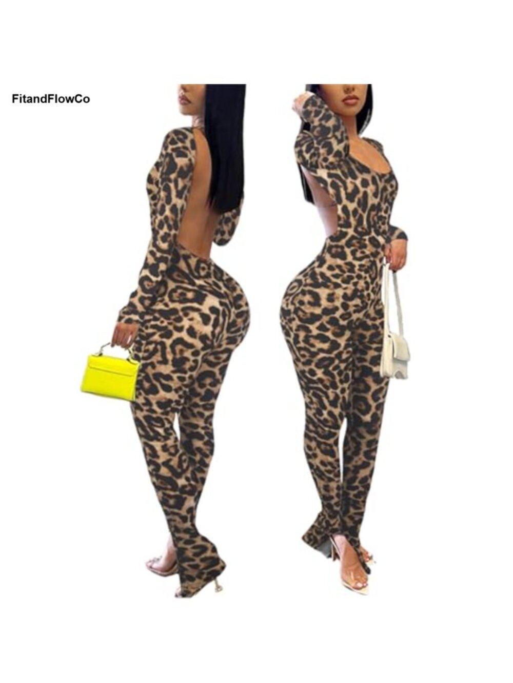 Women's Backless Bodycon Jumpsuit Long Sleeve Open Back Halter Ankle Length